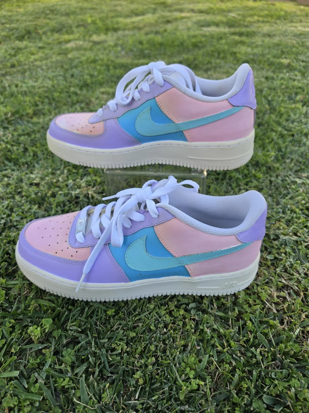 Nike Air Force 1 Custom Shoes Pastel Paradise Easter Green Blue Unisex Size 7Y - Picture 3 of 7